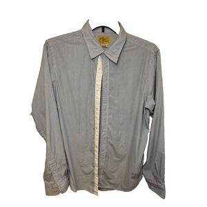 JACHS Shirt Co Shirt Mens XL Pinstripe Heavy Washed Casual Long Sleeve Button‎